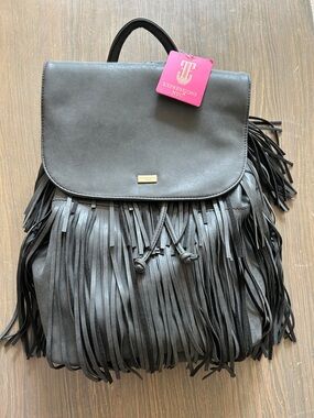 NWT Expressions NYC Grey Fringe Backpack with Drawstring/Button Flap
